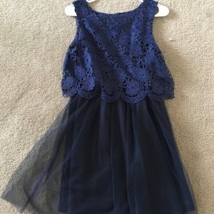 Navy Blue Lace & Organza Dress